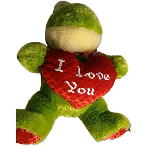 Valentines Plush Stuffed '16 Frog I Love You Heart Green Extra Soft NWOT #Toy40 - Picture 3 of 6